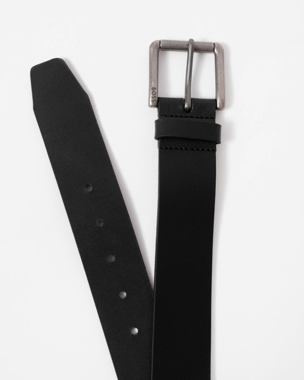 BOSS Orange Joris Mens Italian Leather Belt with Engraved Buckle - Black 001