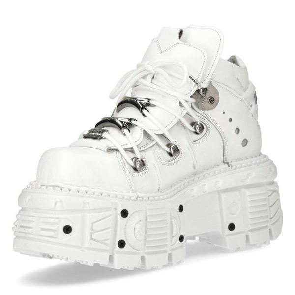 New Rock Unisex White Leather Gothic Punk Boots- M-TANK106-C1
