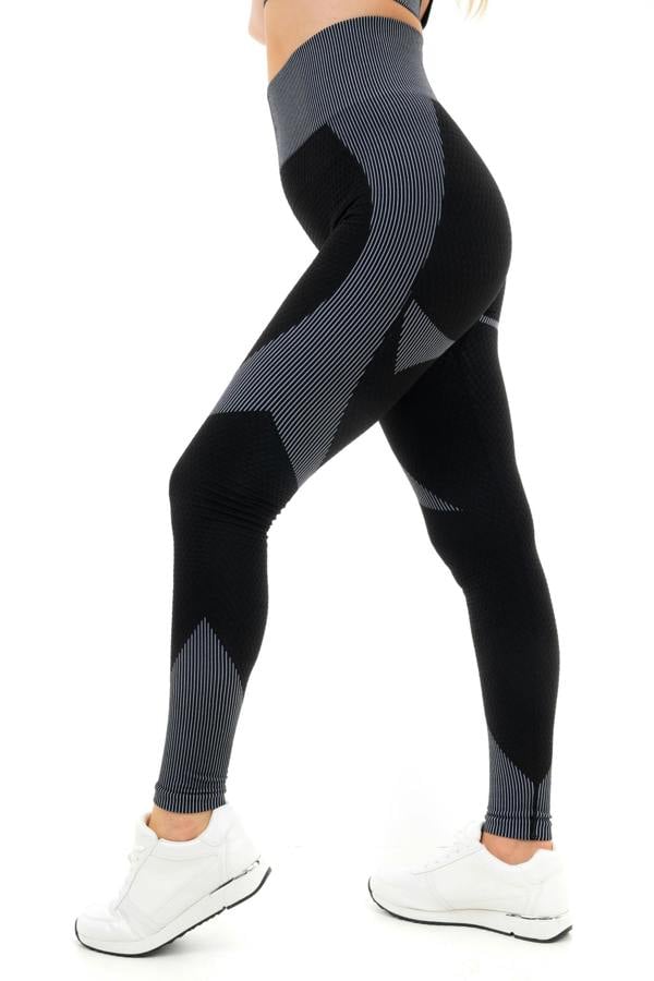 Smart Living Women's Textured High Waist Panel Leggings with Striped Design - Black / Grey
