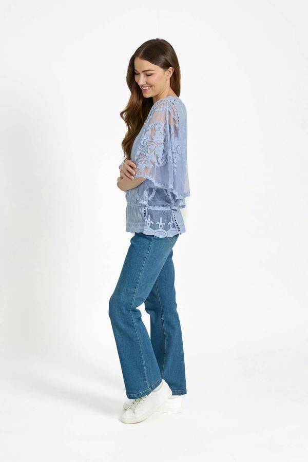 Mudflower Delicate Embroidered Lace Batwing Top