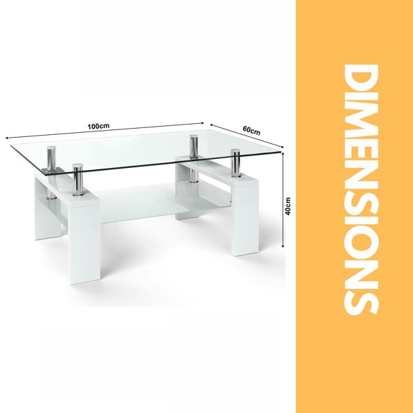 Rafaelo Mobilia 2 Tier Glass Coffee Table White