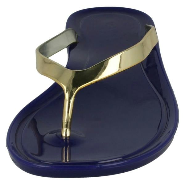 Spot On Ladies Spot On Flat Metallic Toe Post Jelly Sandals