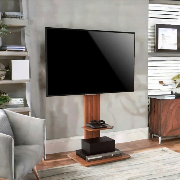 Rafaelo Mobilia 2 Tier Adjustable TV Floor Stand With 2 Shelves Brown