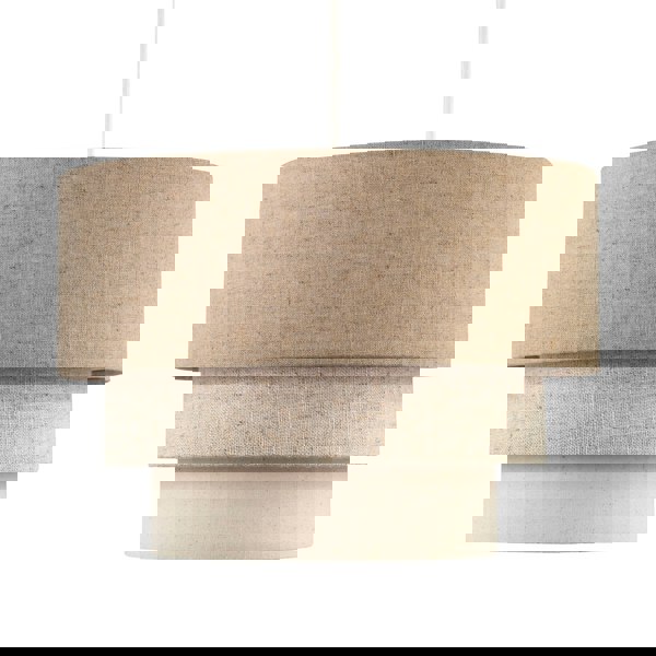 Contemporary Round Triple Tier Beige and Oatmeal Linen Pendant Shade Image 5