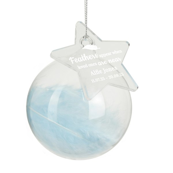 Personalised Memento Company Personalised Blue Memorial Feather Bauble