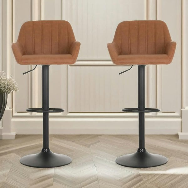 Rafaelo Mobilia Set Of 2 Height Adjustable Swivel Bar Stools With Backrest Footrest Brown
