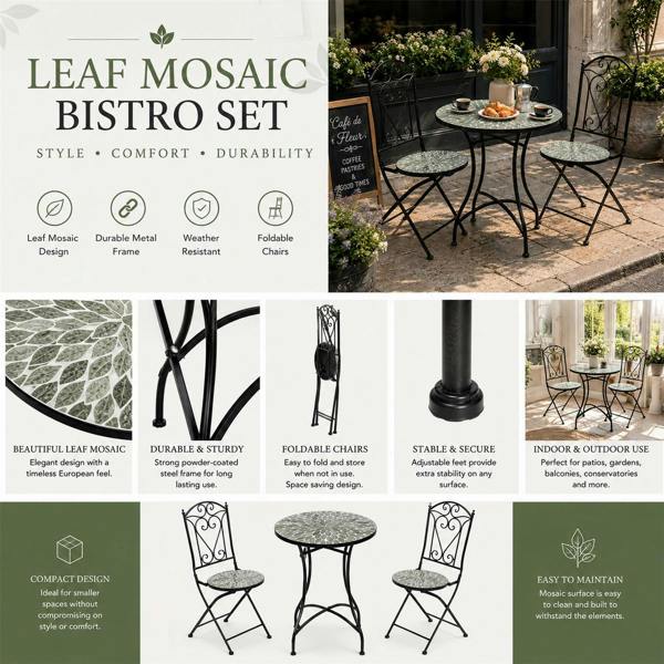 60cm Leaf Mosaic Bistro Set image 12