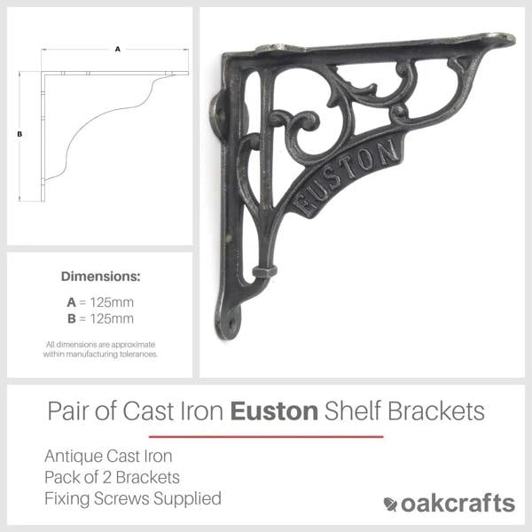 Pair of Antique Cast Iron London Euston Shelf Brackets