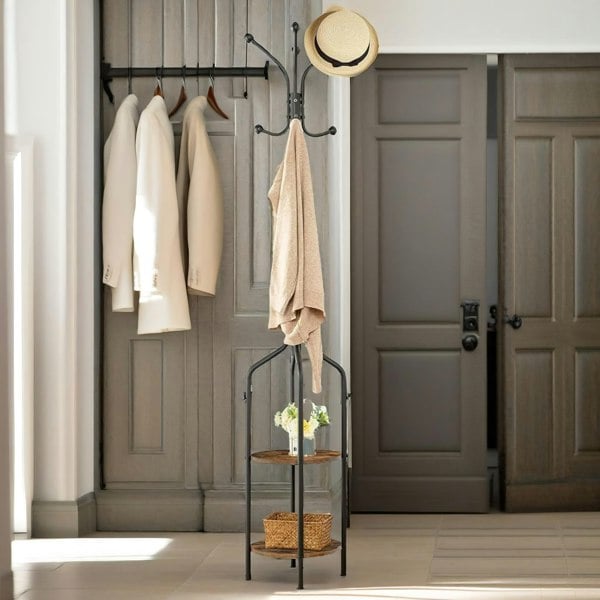 Rafaelo Mobilia Coat Stand with 2 Shelves and 8 Hooks