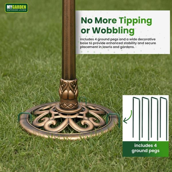 My Garden Outdoor Living My Garden Bird Bath with Ground Pegs Freestanding Bronze Effect Birds Bath for Garden & Patio Use with Wide Shallow Bowl