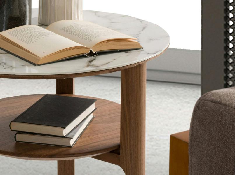 Angel Cerdá Porcelain Marble and Walnut Round Corner Table 2047