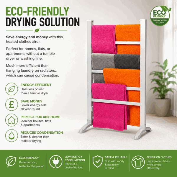 Homefront Electric Heated Clothes Airer Dryer Rack 90W Indoor Free Standing Deluxe Energy Efficient