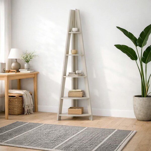 Wyld Haus Athy Grey Wooden Corner Ladder Shelving Unit 4 Shelves