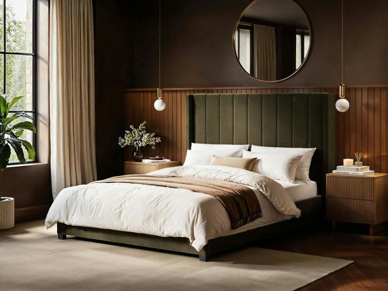 Tiggy Ottoman Bed with Winged Headboard Khaki Velvet