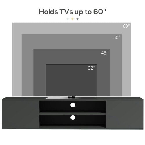 Wyld Haus Minoco Wooden Grey Floating TV Stand With Shelf and Doors For Screens Up To 60 Inches