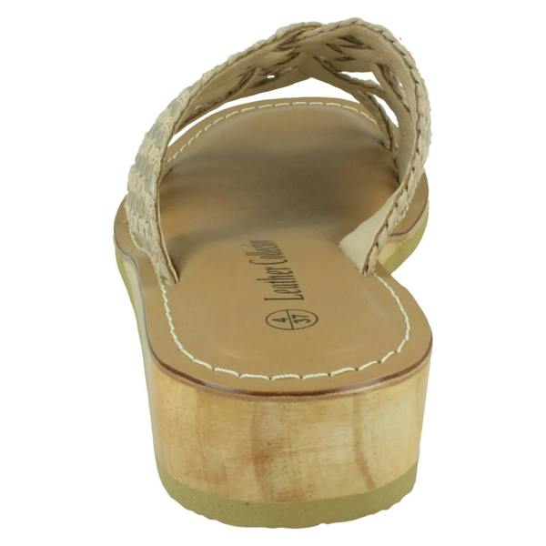 Leather Collection Ladies Leather Collection Low Wedge Platform Sandals F00424
