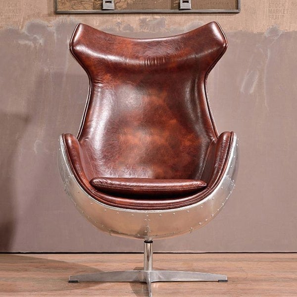 A3 Aviator Egg chair, Brown Leather, Aluminium-Weilai Concept-Weilai Concept