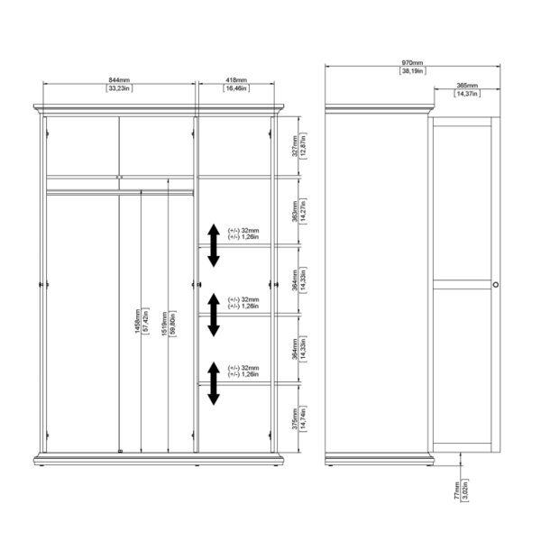 Wyld Haus Osaka Farmhouse White Wooden Wardrobe 3 Doors