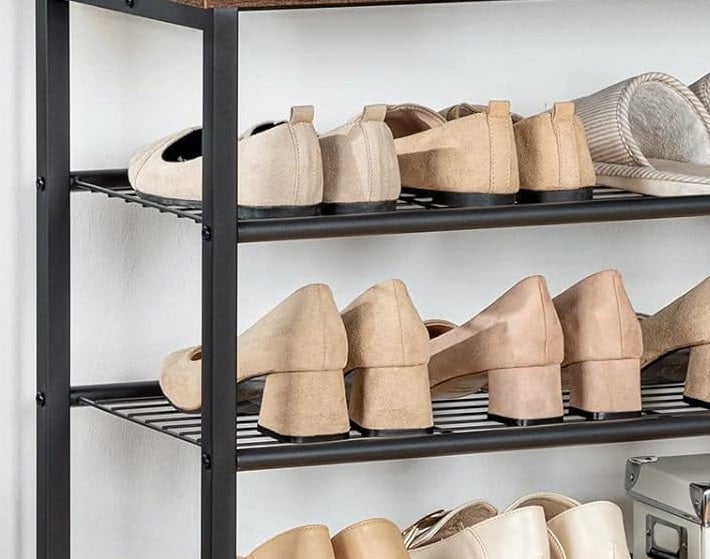 Modcraft Industrial Coat Stand with Shoe Storage - Hall Tree with 9 Hooks