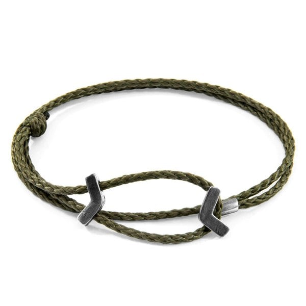 Anchor & Crew Khaki Green William Silver and Rope SKINNY Bracelet