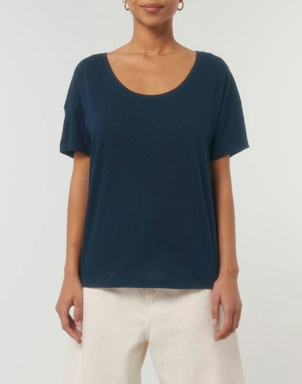 Women's Loose Fit Organic Cotton Scoop Neck Top - Navy - British Boxers