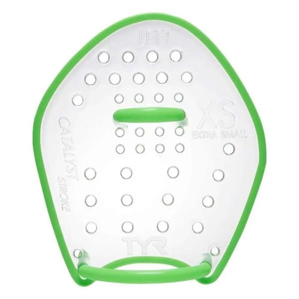 TYR Catalyst Stroke green white swim paddle with grip holes