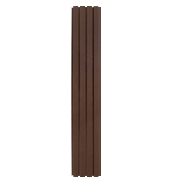 WPC slatted wall cladding panels in rich brown, featuring a smooth texture and vertical slats, ideal for modern interiors