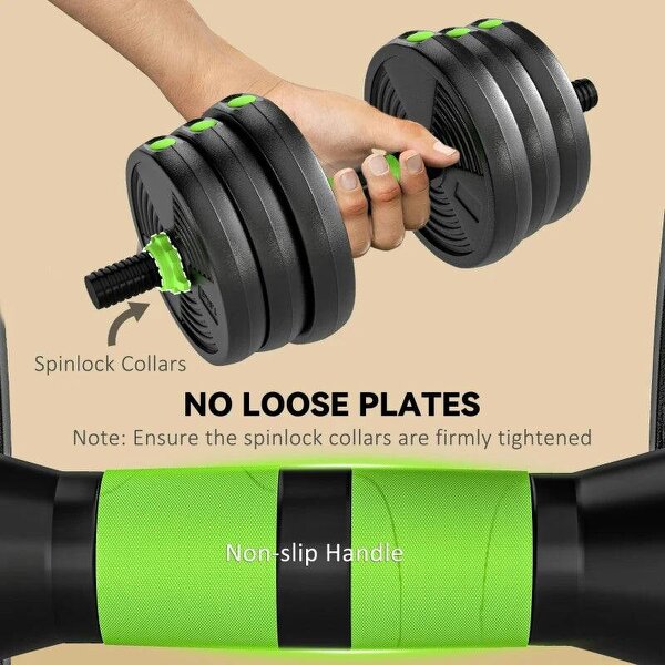 20 kg 3-in-1 Adjustable Dumbbell & Barbell Set with EZ Bar, Connecting Rod and Non-Slip Grip for Home Gym, Green