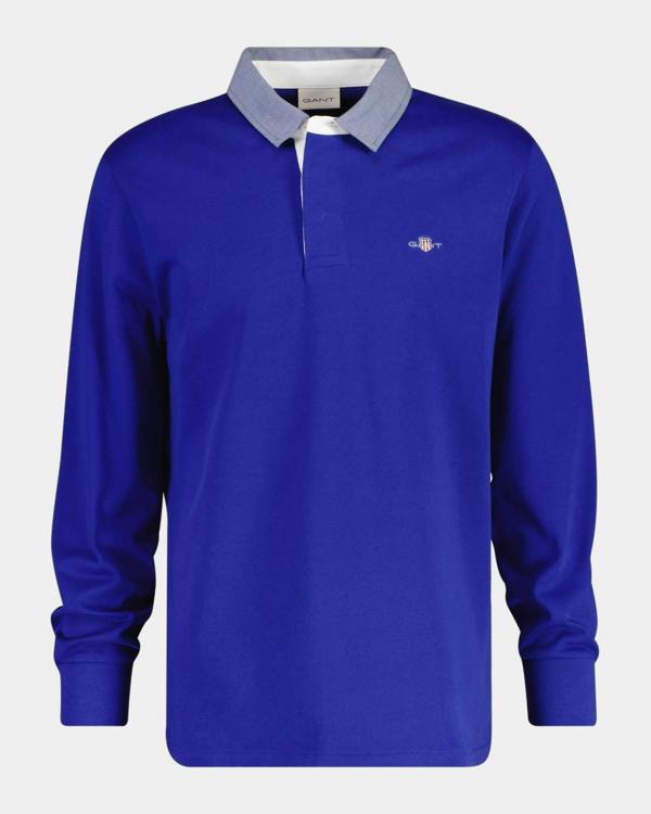 GANT Mens Regular Fit Chambray Heavy Rugger - 435 Crisp Blue | CHO | Designer Mens Long Sleeve Polo Shirts