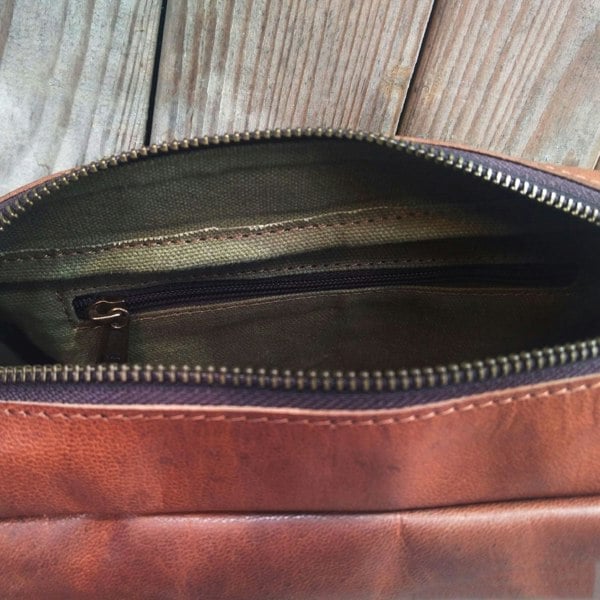 Paper High Large Brown Leather Wash Bag