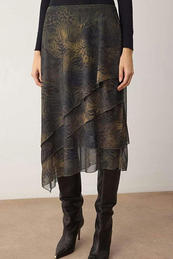 WOVCOR Ruffled Abstract Pattern Knitted Skirt