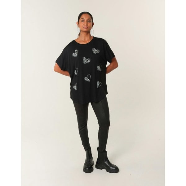 Blue Vanilla Round Neck Diamante Heart Detailing T-Shirt