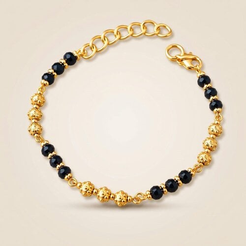 The Colourful Aura Gold Plated Black Crystal Bead Dotted Gold Ball Kids Nazaria Bracelet