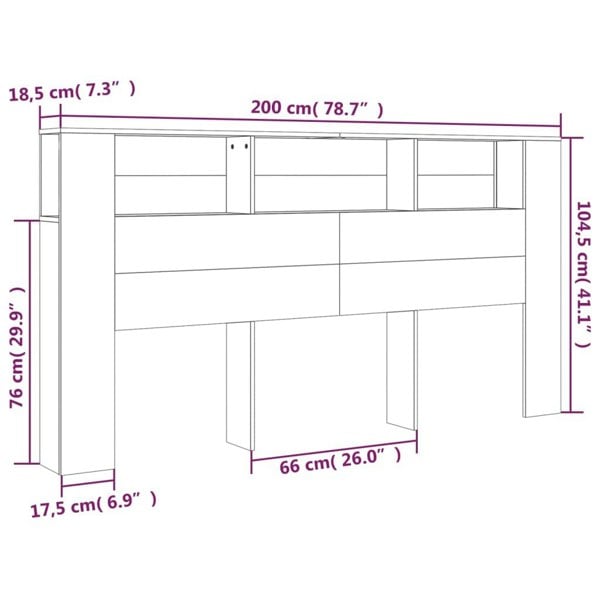 Berkfield Headboard Cabinet Grey Sonoma 200x18.5x104.5 cm