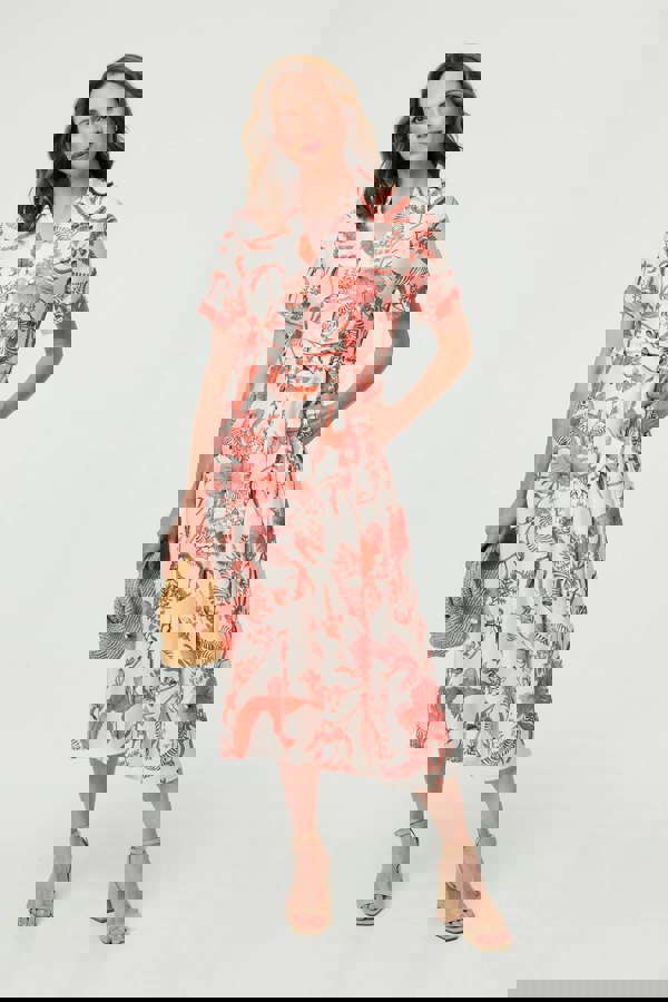 Pink | Printed Tie Waist Shirt Midi Dress
