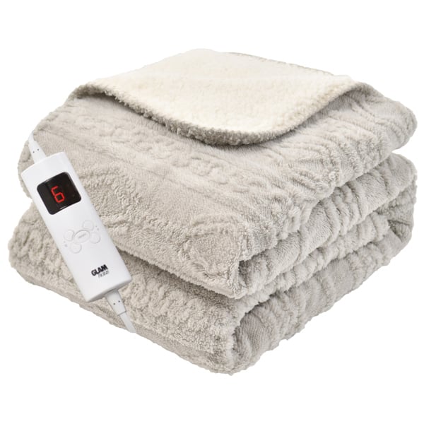 GlamHaus Heated Electric Throw Blanket - Luxurious & Soft Design - 9 Temperature Settings & 9-Hour Timer Grey