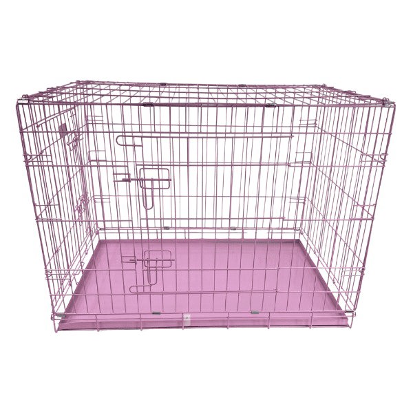 HugglePets Pink Dog Cage with Metal Tray