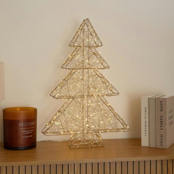 Samuel Alexander 60cm Gold Light Up Christmas Tree with 300 Warm White LEDs & Timer