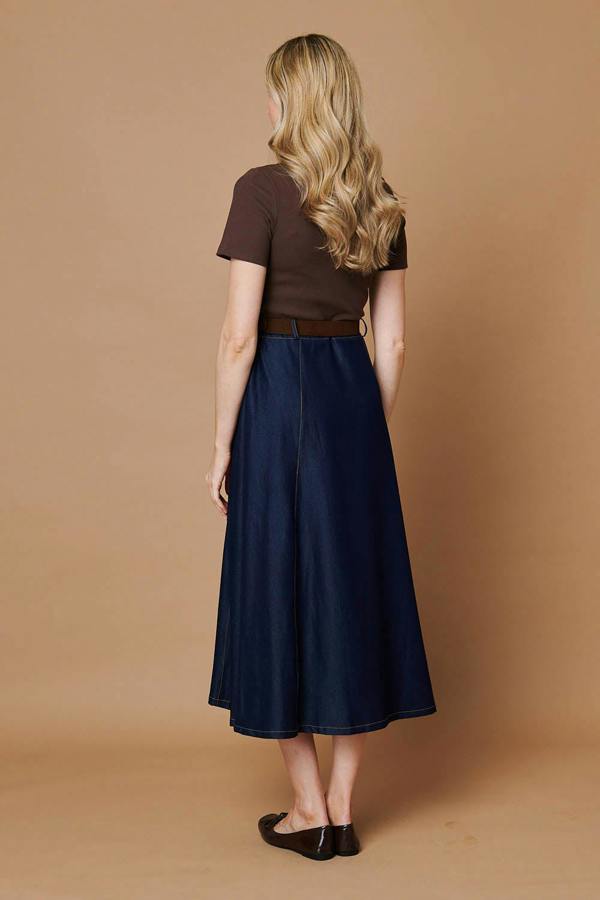 Brown | Removable Belt Denim Skirt Midi Dress