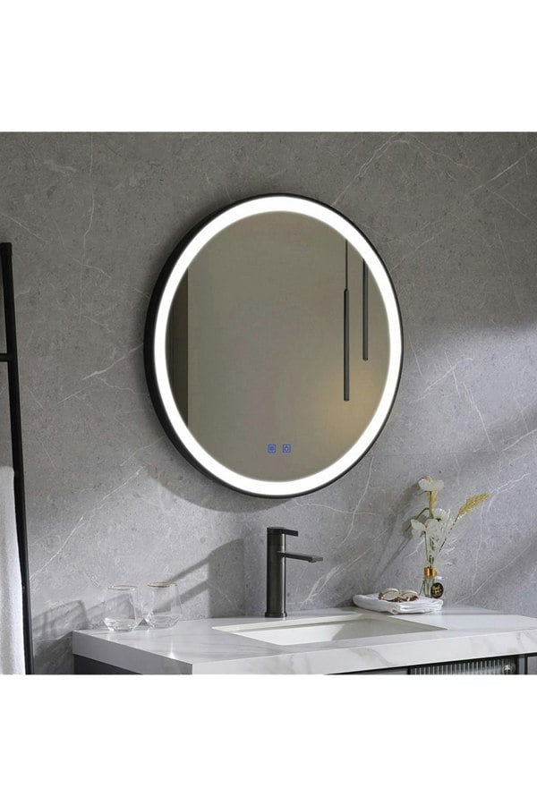 Living and Home D60cm Round Metal Framed LED Wall Mirror