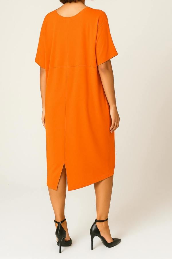 Hoxton Gal Relaxed Fit V-Neck Batwing Sleeve Midi Dress Kaftan Style in Orange