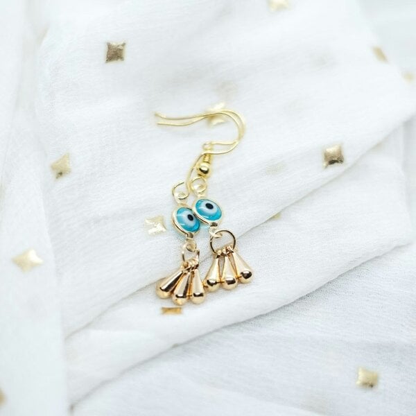 The Colourful Aura Handmade Evil Eye Protection Greek Lucky Eye Gold Dangle Drop Earrings