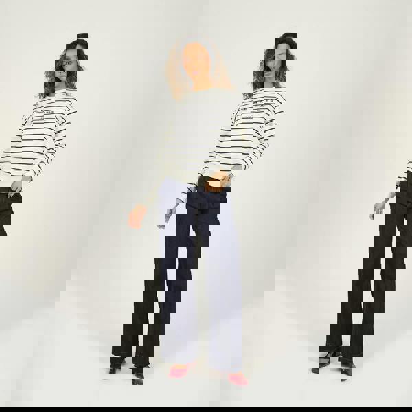 Brave Soul Navy Stripe Embroidered Crew Neck Sweatshirt - Navy Image 3