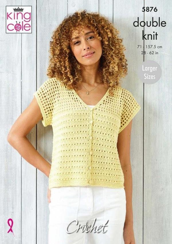 King Cole Finesse Cotton Silk DK Crochet Pattern 5876, Tops, Cardigans for Women, 28 - 62 Inches