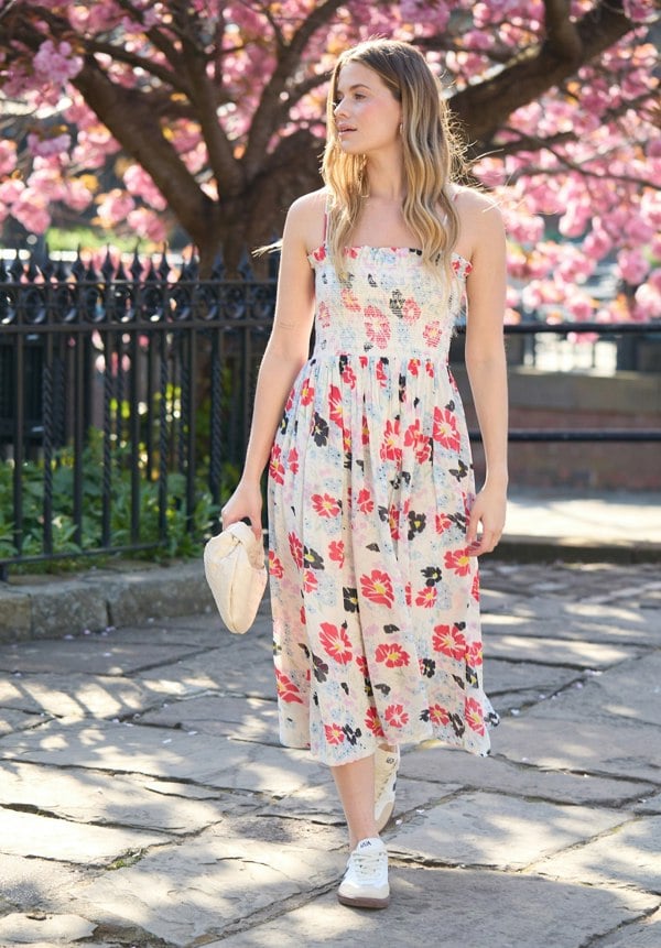 Jessica Detachable Strap Poppy Floral Print Midi Dress In Multi - image 3