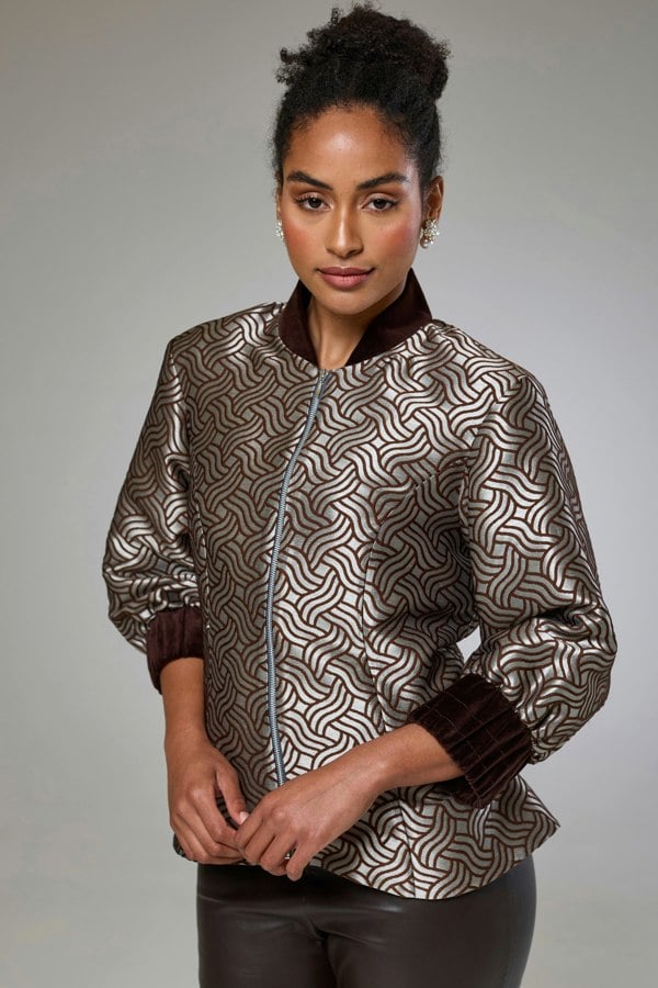 Isha's Timeless collection Dazzle Chocolate Shimmery Fitted Jacket Blouse