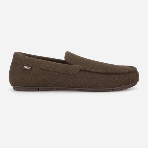 Totes FELT MOCCASIN SLIPPER WITH CHECK SOCK Moccasins   in  Brown