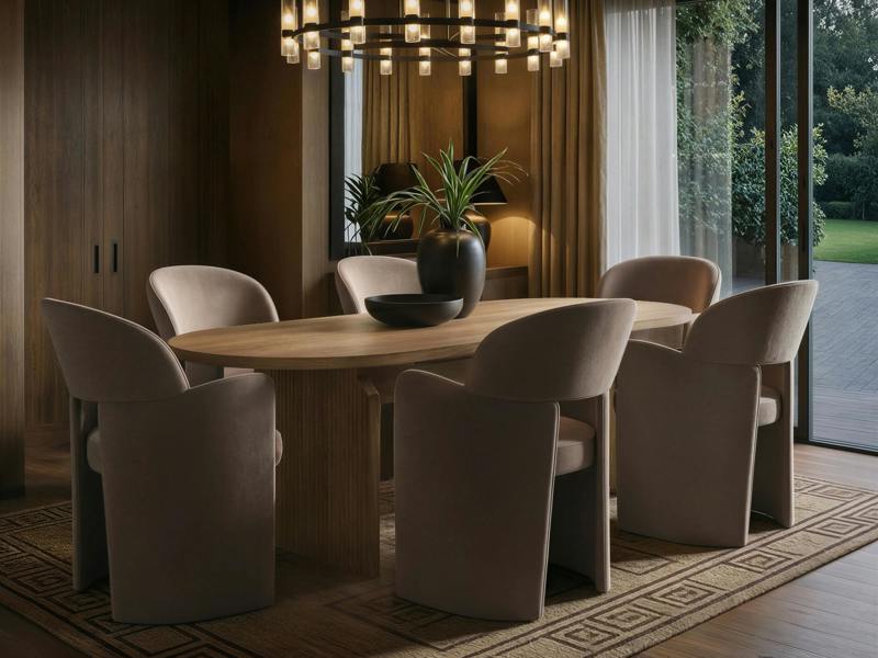 Varm & Estella Extendable Dining Table with Velvet Chairs Brown Table with 6 Chairs