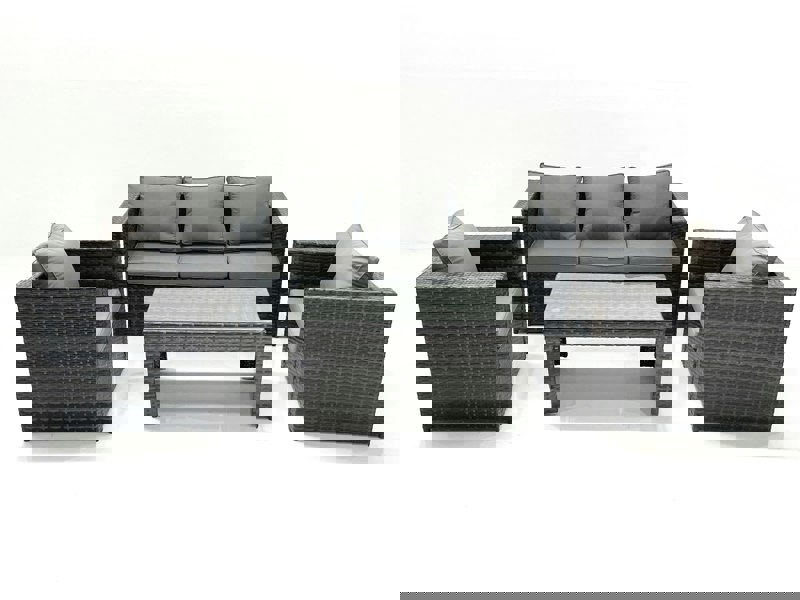 Fimous Rattan Garden Furniture Set Outdoor Lounger Sofa with Coffee Table 2 Armchair Dark Grey Mixed