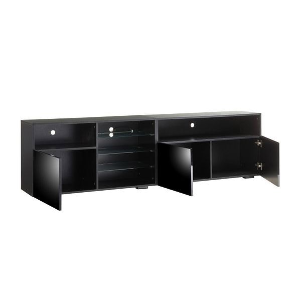 MMT Furniture Designs Black TV Stand Cabinet 200cm with LED Lights, Storage Shelves SoundBar Shelf 55cm Tall